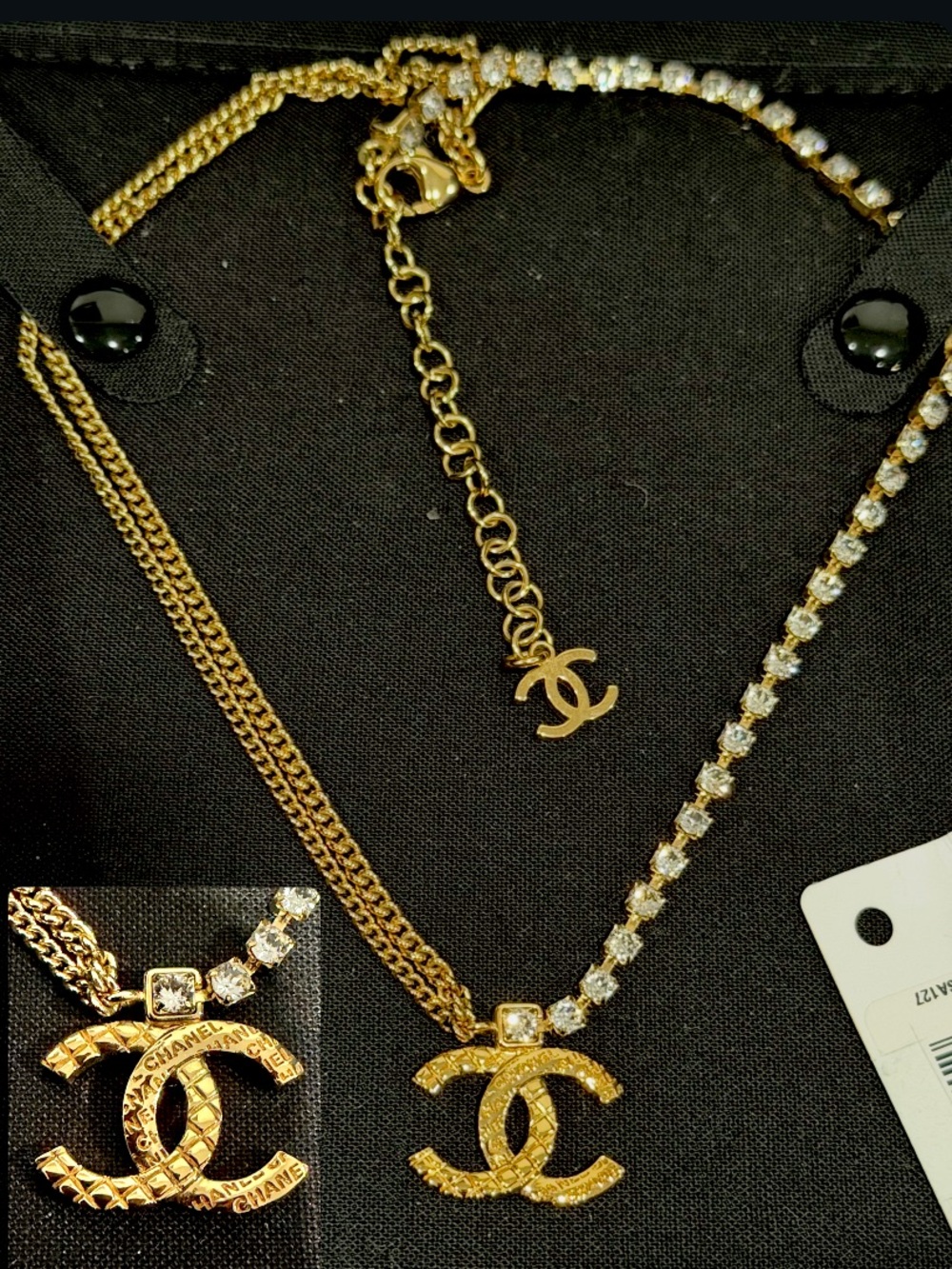 Chanel crystals Quilted Cc Pendant Necklace
